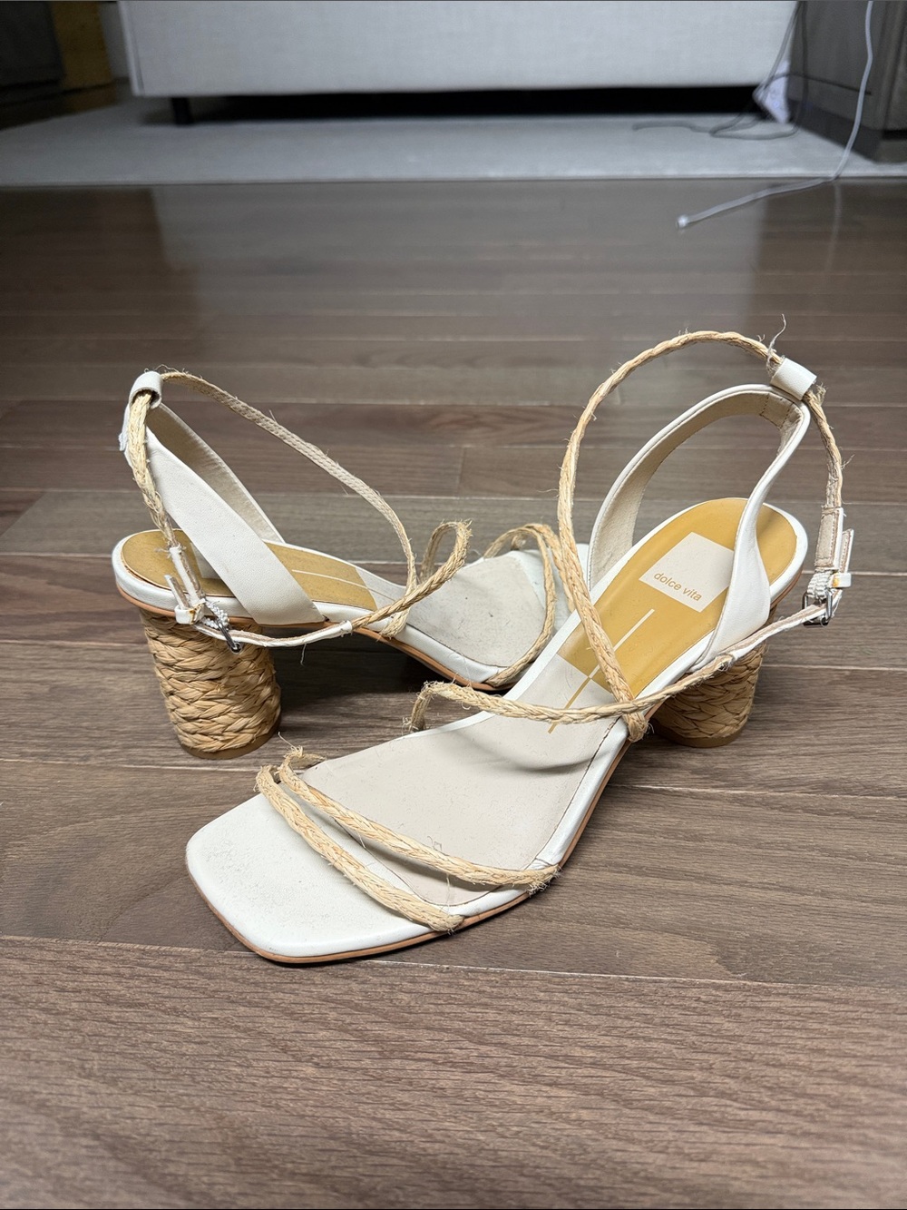 Dolce Vita raffia block heel strappy sandals – coastal neutral summer heels